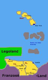 Die Lage des heutigen Ex-Italo-Amerikas zwischen Kontinental-USA, Hawaii und Legoland