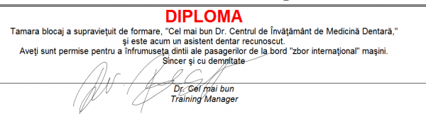 Ein Diplom auf Rumänisch nach Bestehen des Lehrganges